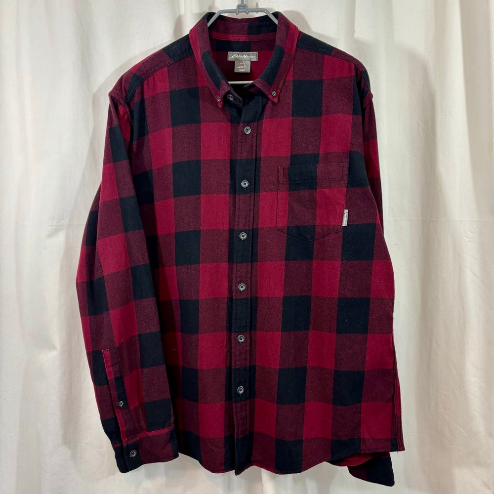 Men’s Eddie Bauer Red Black Buffalo Plaid Flannel Button Down Shirt Large